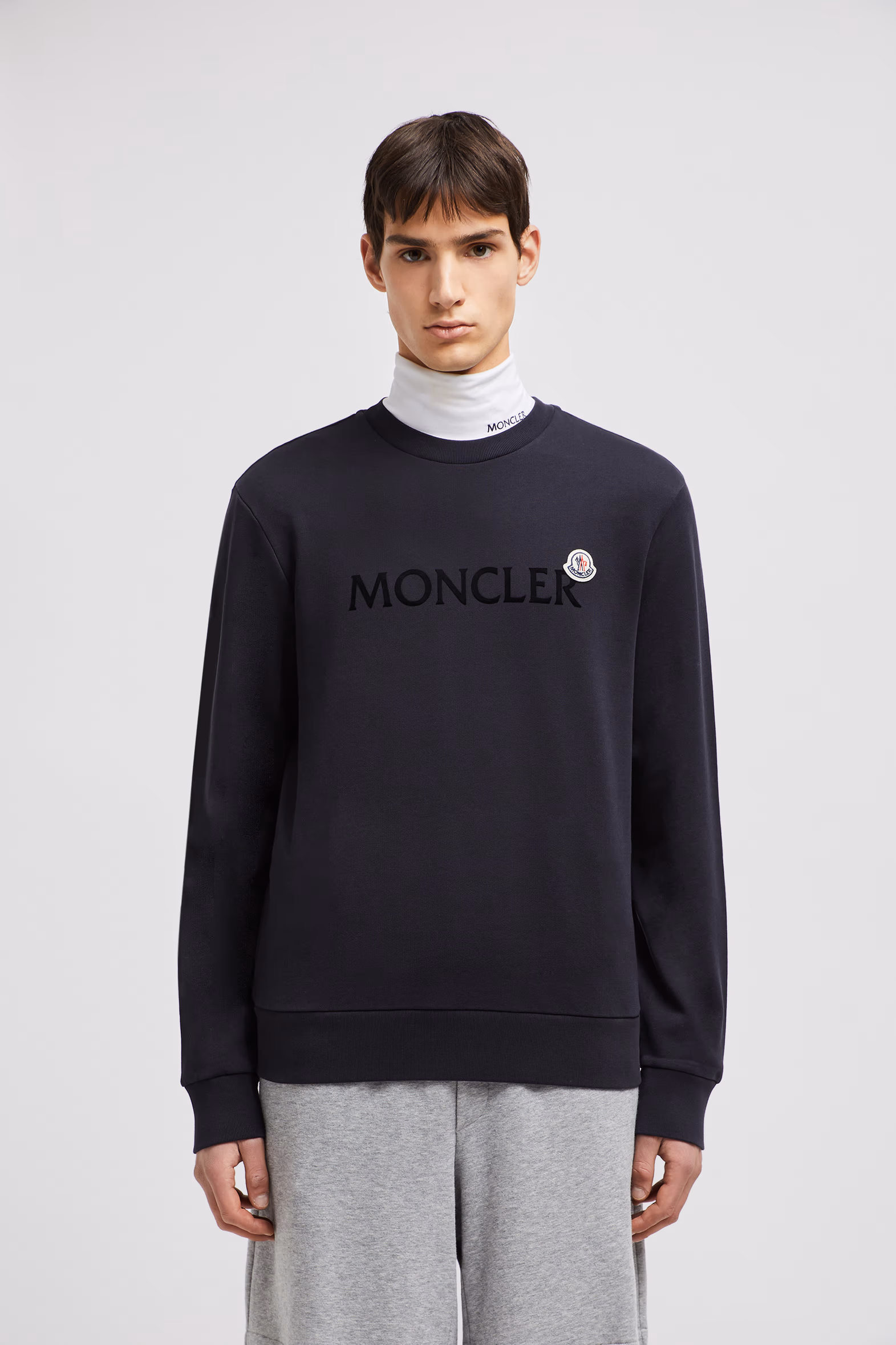 Sweat en coton avec logo Hommes Bleu Nuit Moncler 3